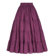 Belle Poque Women's Solid Wine Red Color Wide Hem Cotton Maxi Skirt Long Skirt BP000207-2